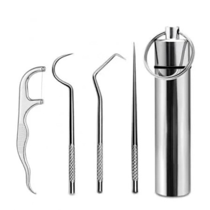 4 db-os fogpiszkáló készlet, krómozott acél, segít megelőzni a fogszuvasodást, ezüst, CBD CORAL LEGJOBB AJÁNLATOK