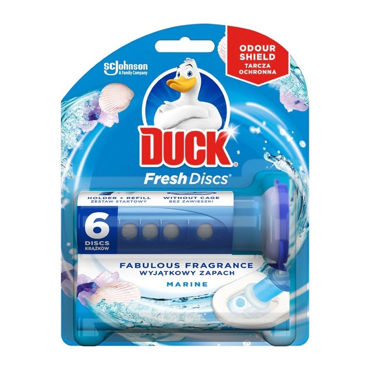 Set 4 x Odorizant Gel pentru Vasul Toaletei Duck Fresh Discs Marine, 6 Discuri