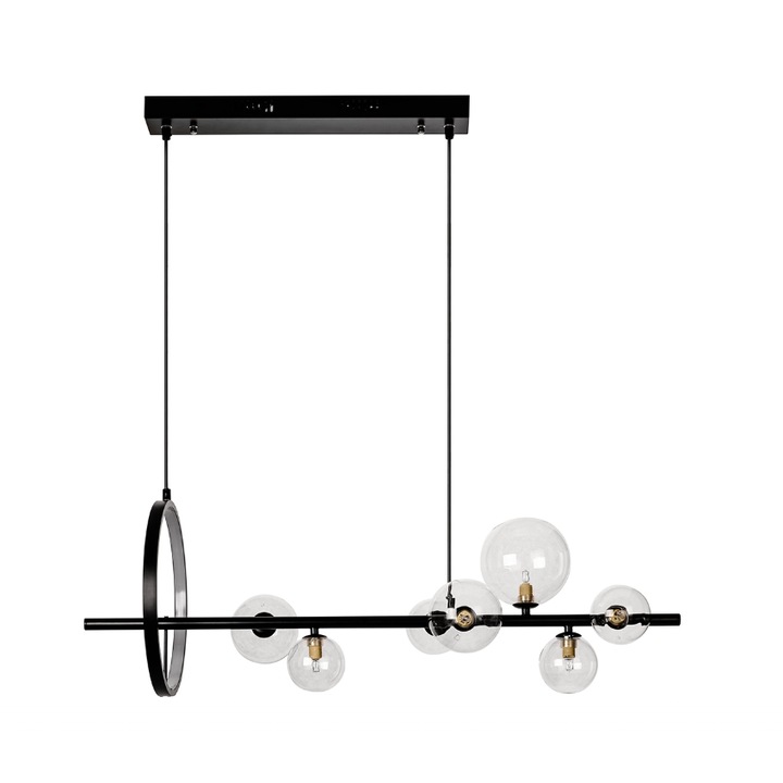 Candelabru echipat cu LED 15W + 7xG9, tricolor, corp aluminiu, dispersor acril, abajururi sticla, 90x30x30cm, Nala M