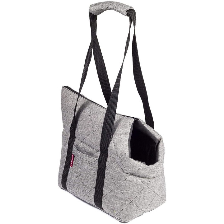 BOUTIQUE ZOO Szállítótáska kutyáknak és macskáknak, M 38 x 28 x 28 cm, Szürke steppelt