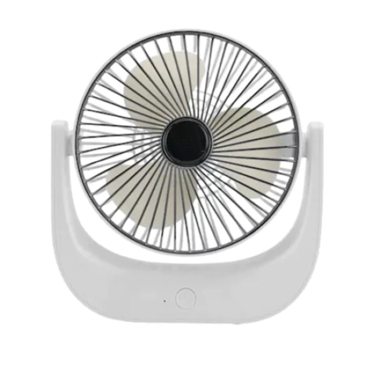Mini asztali ventilátor, hordozható, teljesítmény 5W, ABS-ből, állítható szöggel, USB töltés, fehér