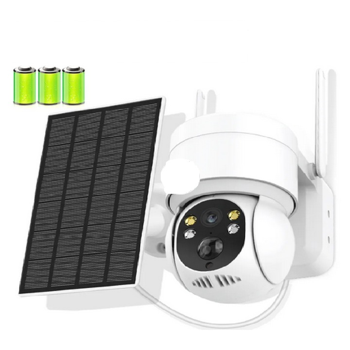 Camera de securitate cu panou solara PTZ de exterior- 4MP Panou solar cu baterie reincarcabila de 19200 mAh, wifi, Alarma de miscare PIR Camera WiFi fara fir, Rotire din aplicatie, rezistenta la apa, comunicare bidirectionala