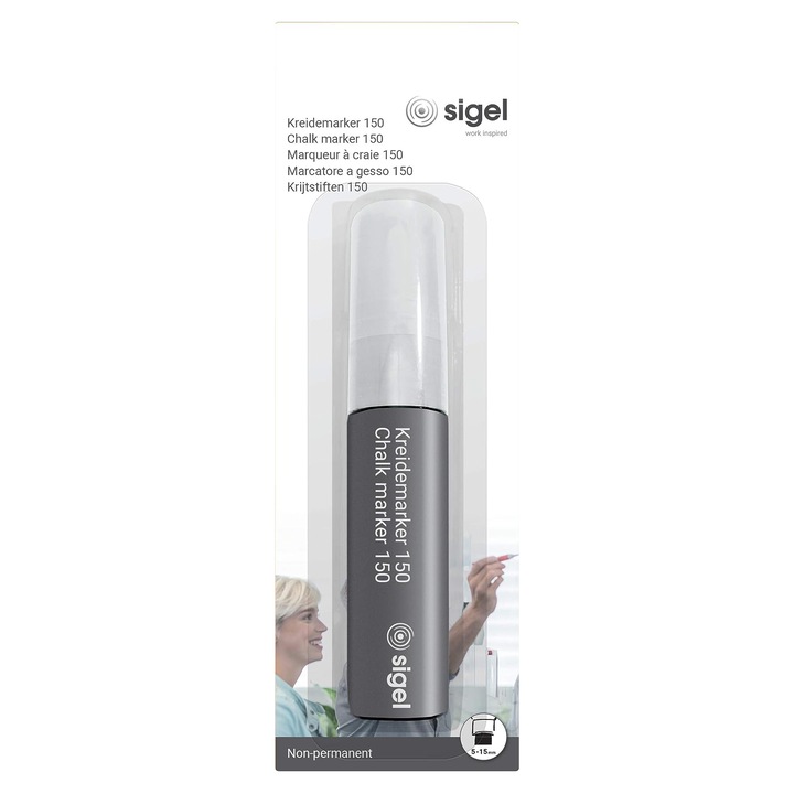 Marker cu creta lichida, Sigel, 5-15 mm, Alb
