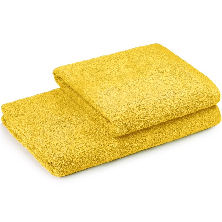 Комплект 2 кърпи Hotel Supplier, 50x90 см, 70x140 см, 100% памук, 500 гр/м2, Жълт