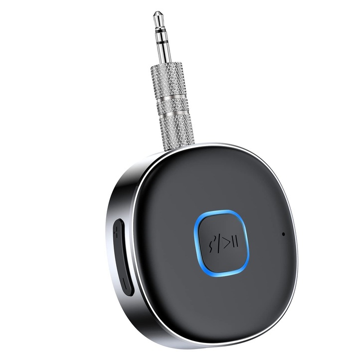 Receptor Bluetooth auto, Bluetooth 5.0, Jack 3.5 mm, HFP/HSP/A2DP/AVRCP, 4.3 x 4.3 x 1.3 cm, Negru