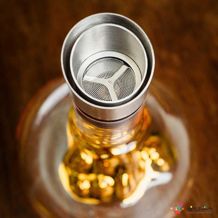 Кана за декантиране със златен планински дизайн, 1500 мл, първокласно стъкло, включени аксесоари: почистващи топчета, тапа от неръждаема стомана и филтър