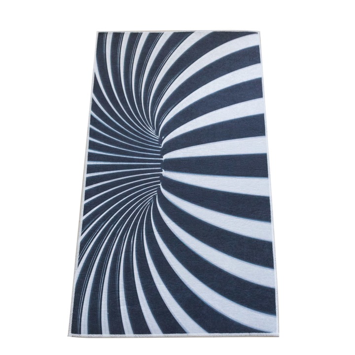 Covor Kino 3D 60x100 cm, 100% poliester, rectangular, inaltime plus 6 mm, gramaj 800 g/mp, antialunecare, dos PVC cu puncte, model linii