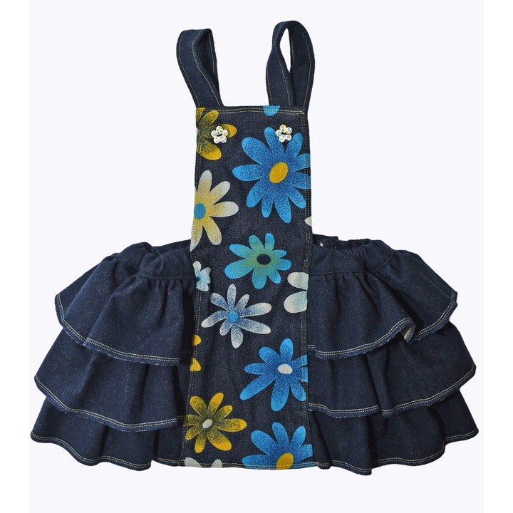 Дънкова рокля на цветя, Индигово синьо/Многоцветен