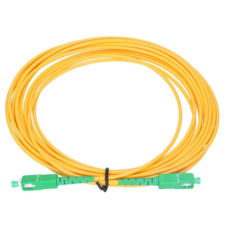 Cablu fibra optica Extralink SC/APC‑SC/APC 5 m, patchcord single‑mode G.657A2, simplex 3 mm, conectori SC/APC, cablu FTTH pentru retele optice si transmisii de date de mare viteza