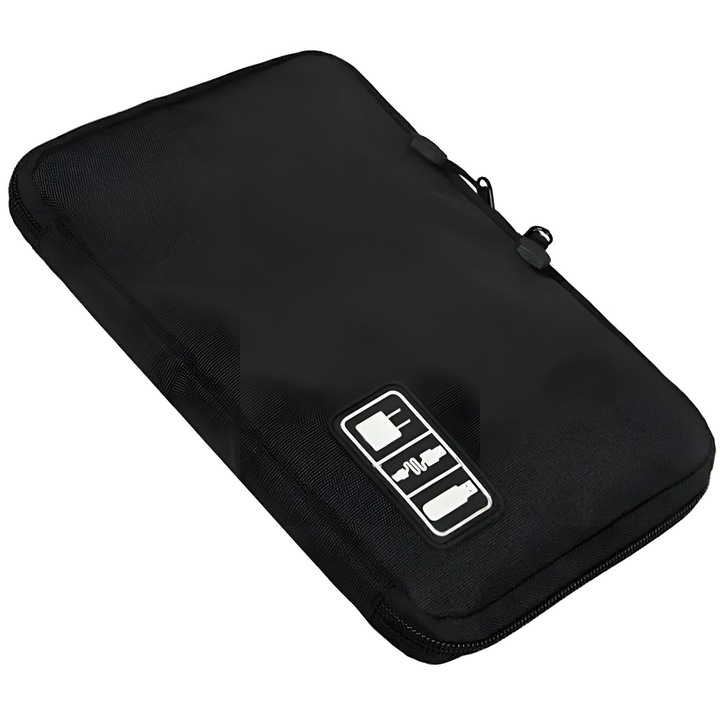 Husa depozitare cabluri si accesorii electronice, 25.5x17.5x2cm, Negru