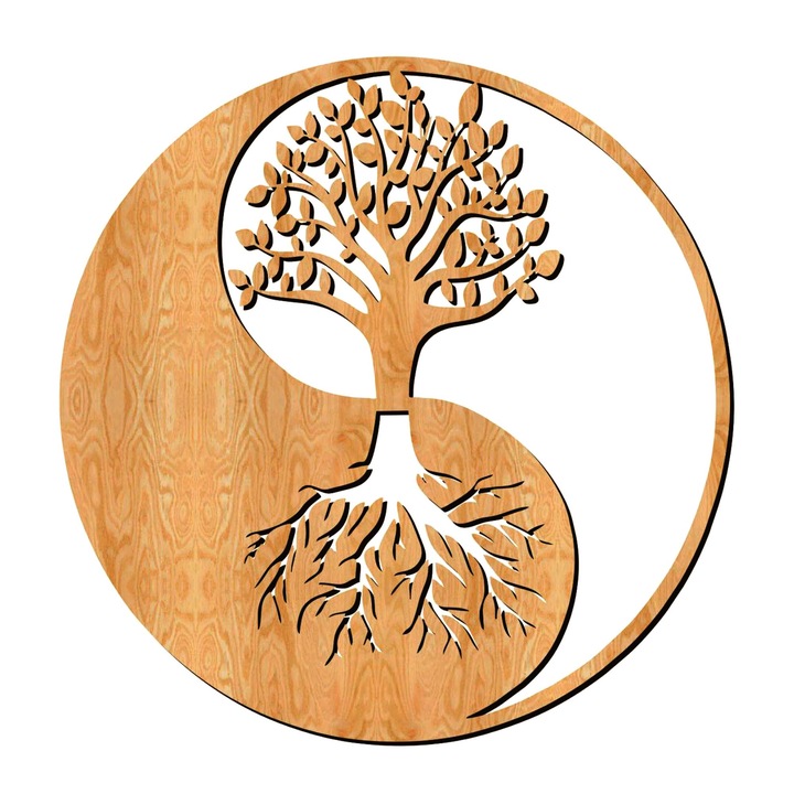 Декорация за стена, Lovie Ин-ян с Дървото на Живота, кръг, 60x60cm, Златен Дъб