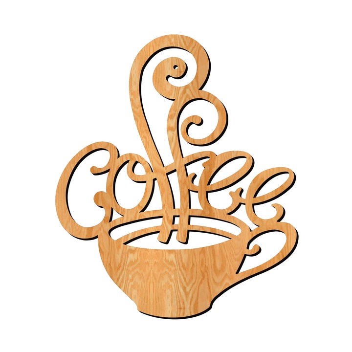 Decoratiune de perete 'Coffee Cup', Lovie, Lemn, Efect 3D, Autoadeziv, 38 x 45 cm, Maro