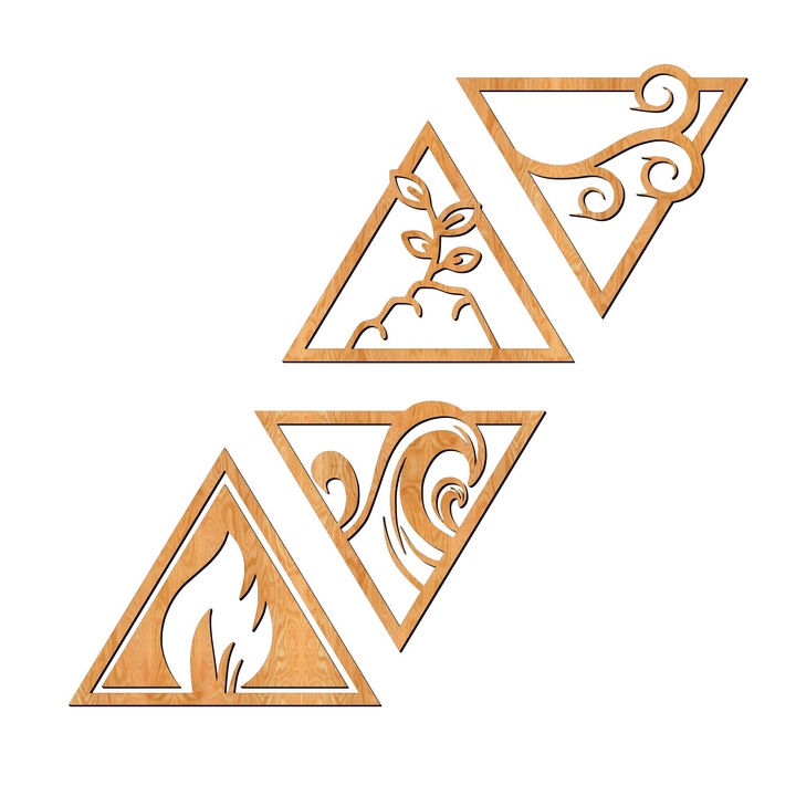 Декорация за стена, Lovie Четирите елемента Вода, Въздух, Земя и Огън, 150x150cm, Златен Дъб