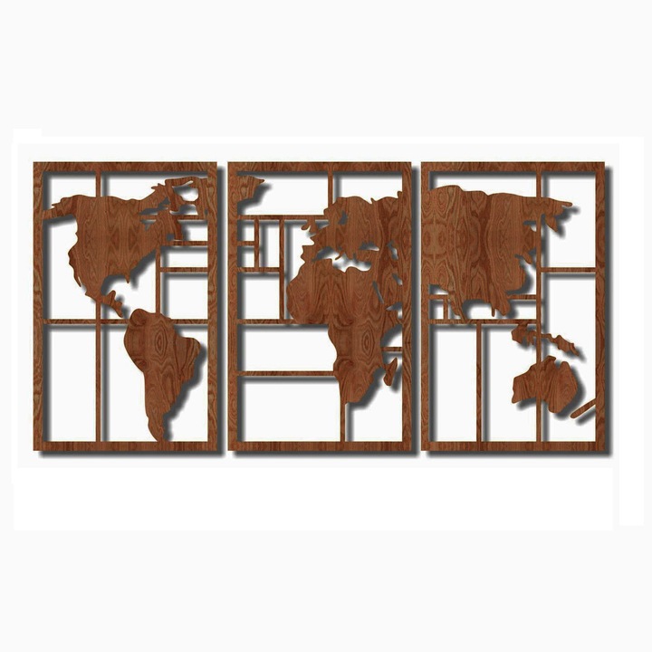 Декоративен панел за стена, Lovie Карта на света, 145x72cm, Орех
