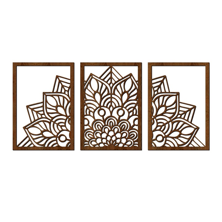 Декоративен панел за стена, Lovie Мандала голяма, 3 части, 170x75cm, Орех