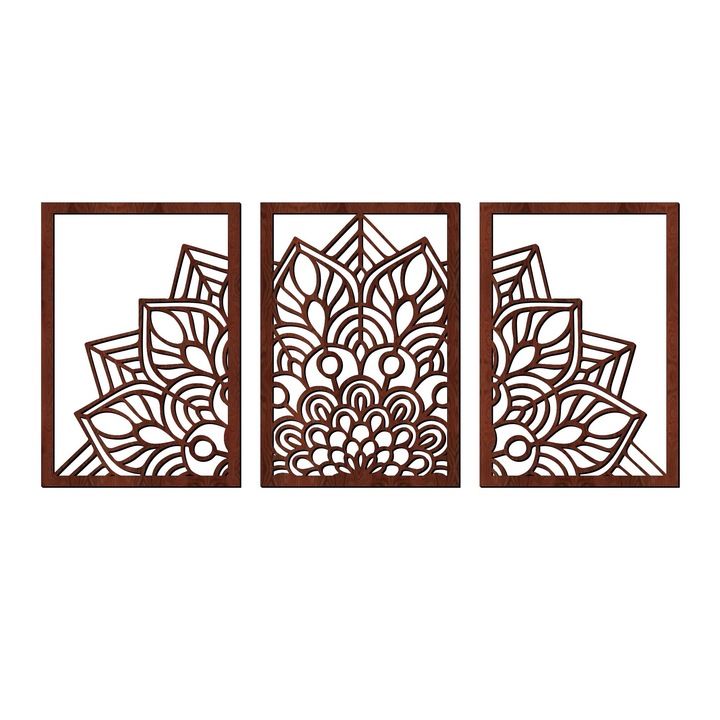 Декоративен панел за стена, Lovie Мандала голяма, 3 части, 170x75cm, Кафяв