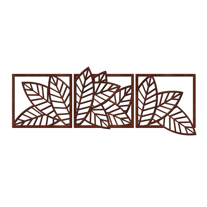 Dekoratív falpanel, Lovie Leaves triptichon, 3 részes, 120x45cm, barna