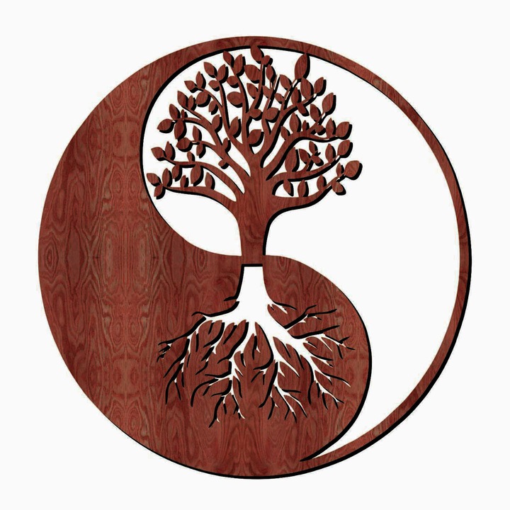 Декорация за стена, Lovie Ин-ян с Дървото на Живота, кръг, 60x60cm, Кафяв