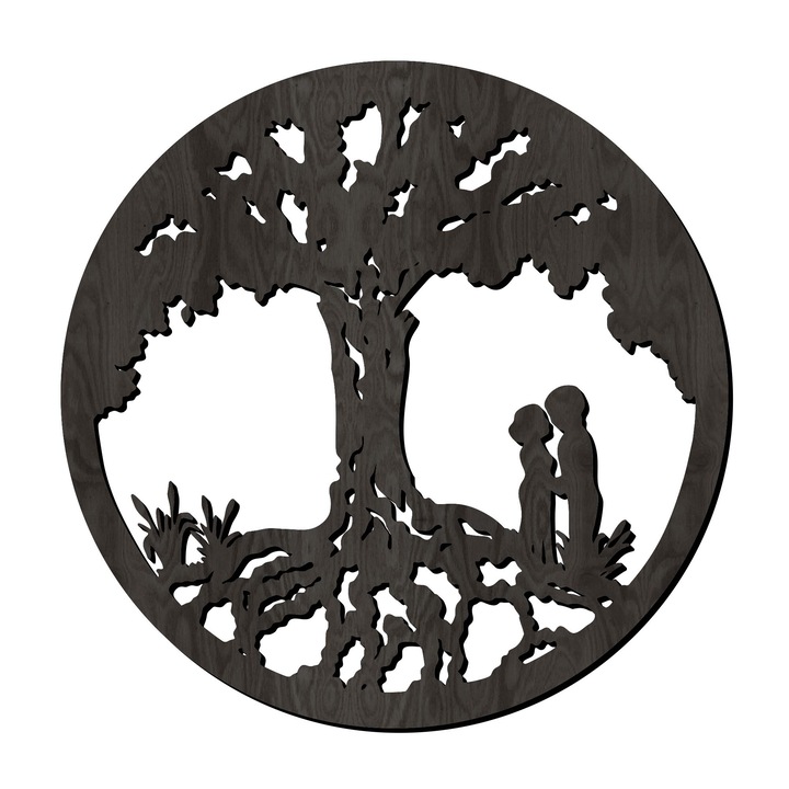 Декорация за стена, Lovie Двойка влюбени с Дървото на Живота, кръг, 60x60cm, Черен