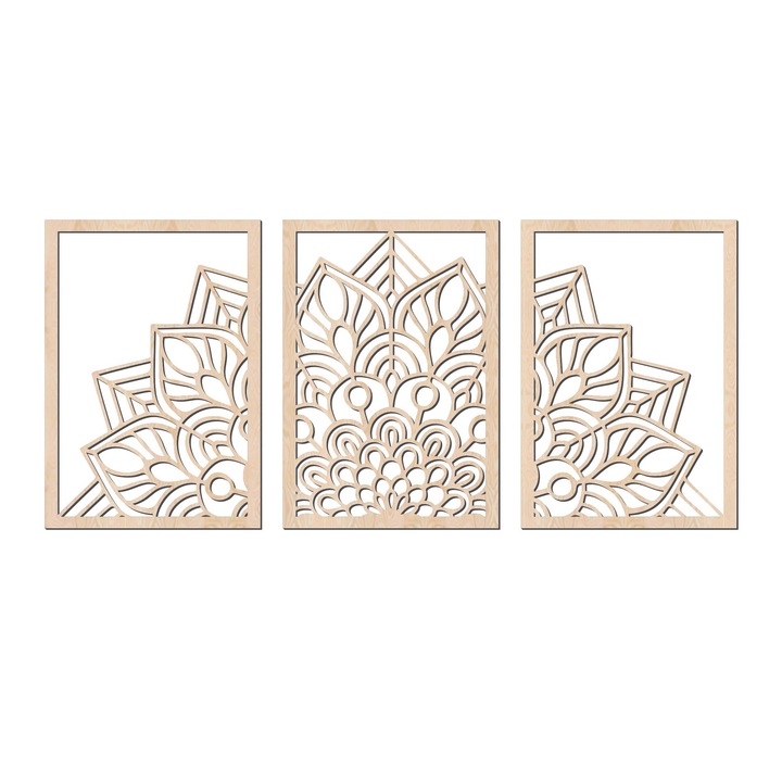 Декоративен панел за стена, Lovie Мандала голяма, 3 части, 170x75cm, Натурален