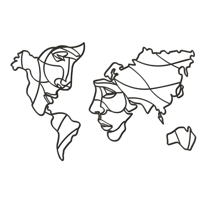 Декорация за стена, Lovie Карта на света Тя и Той, 100x65cm, Черен