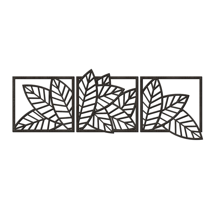 Dekoratív falpanel, Lovie Leaves triptichon, 3 részes, 175x65cm, fekete