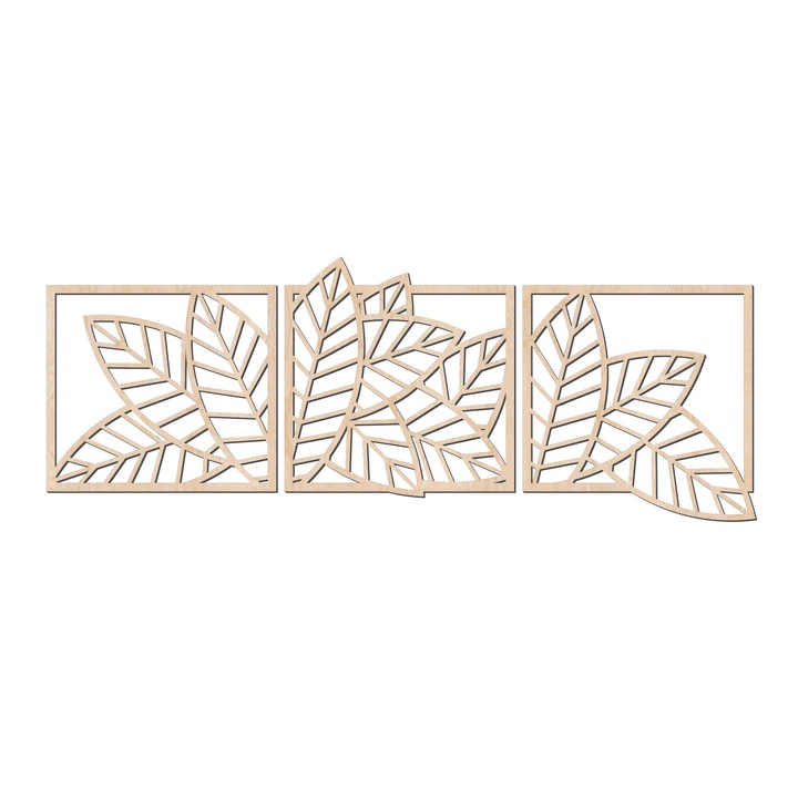 Dekoratív falpanel, Lovie Leaves triptichon, 3 részes, 175x65cm, natúr