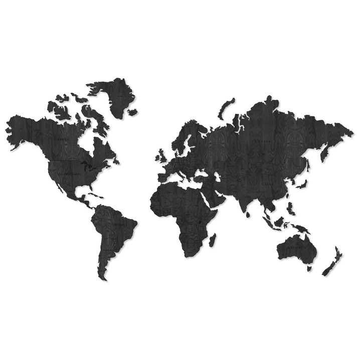 Карта на света за стена Lovie Prime, 150x90cm, Черен