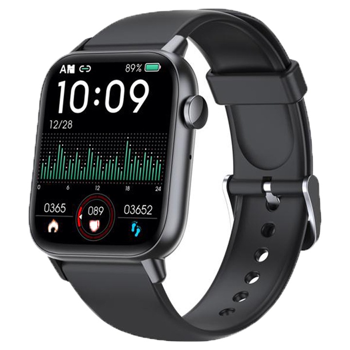 Смарт часовник QENO® QS-PRO и фитнес гривна, Bluetooth 5.3, 1,72-инчов IPS HD дисплей, функция Sp02 оксиметър, сърдечен ритъм, сън, крачкомер, водоустойчив, черен
