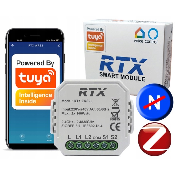 68124958 Релейна кутия 2об Zigbee Tuya Работи без н