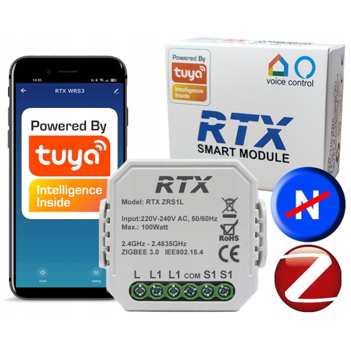 68125110 Реле 1об ZigBee TUYA Работи без N