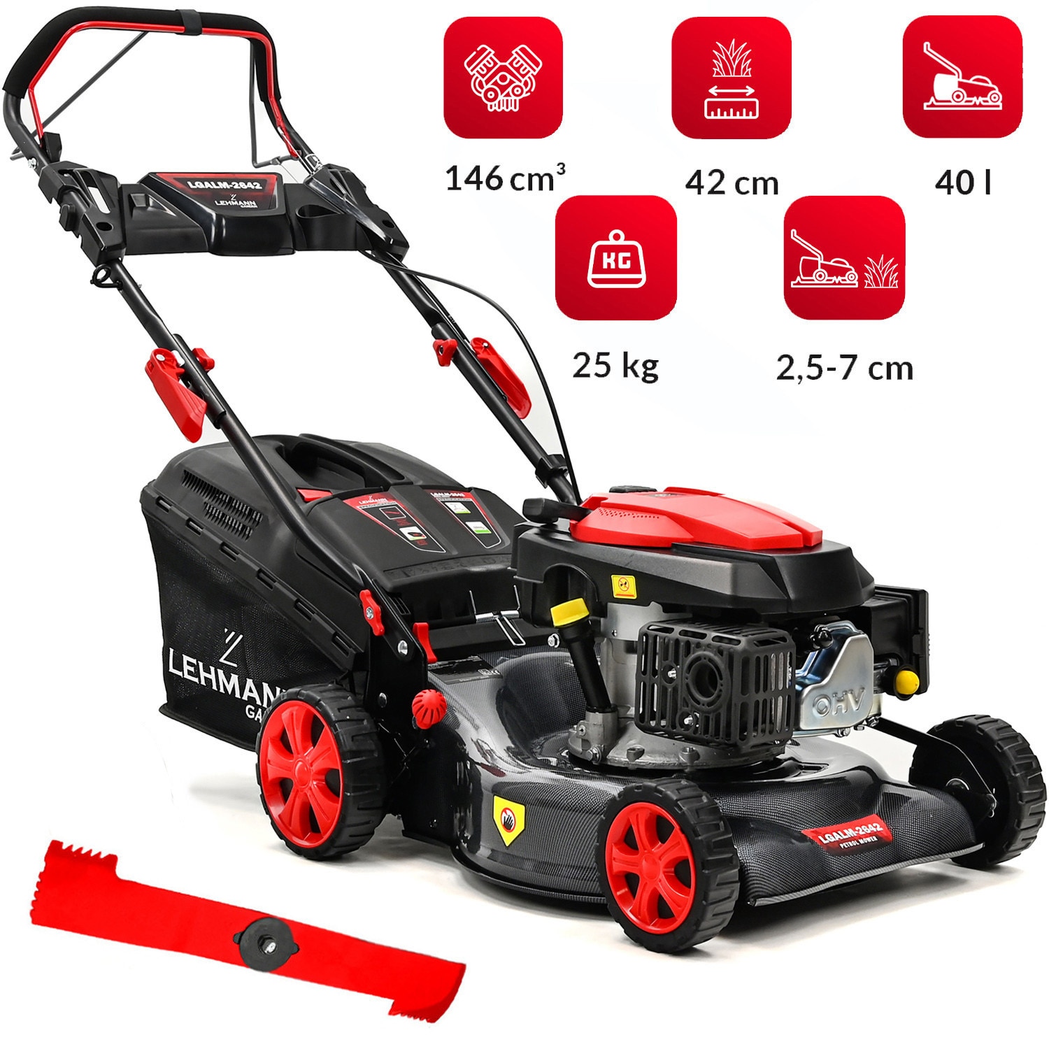 Masina De Tuns Gazon/Iarba Pe Benzina, Lehmann Festuca, Autopropulsata, 3,48CP, 146CC, 3000 RPM, 42cm Latime Lucru, cos 40L