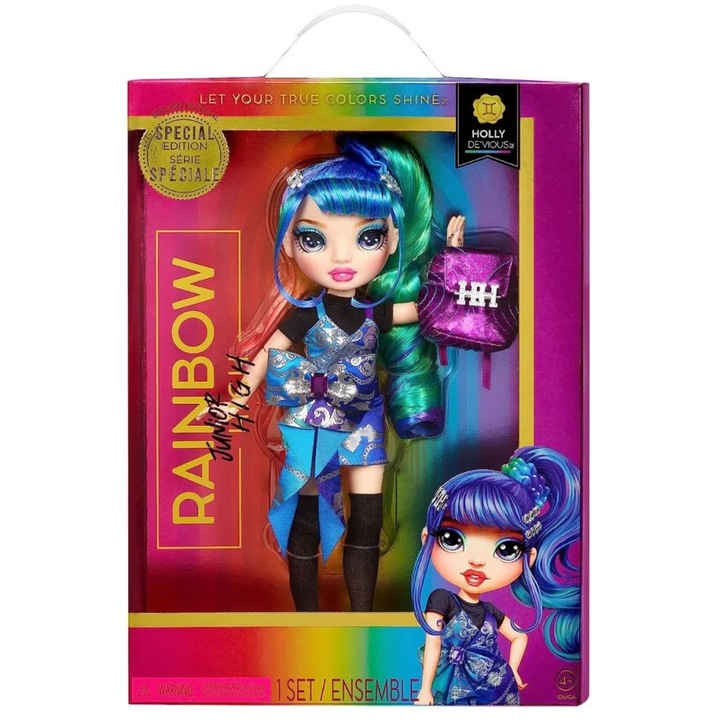 Papusa Rainbow High S3, Junior High, Holly De´Vious cu accesorii, 26 cm