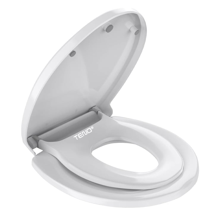 Capac WC cu Reductie 2 in 1 Teno®, inchidere lenta duala, reductor cu prindere magnetica, adulti si copii, plastic durabil, alb