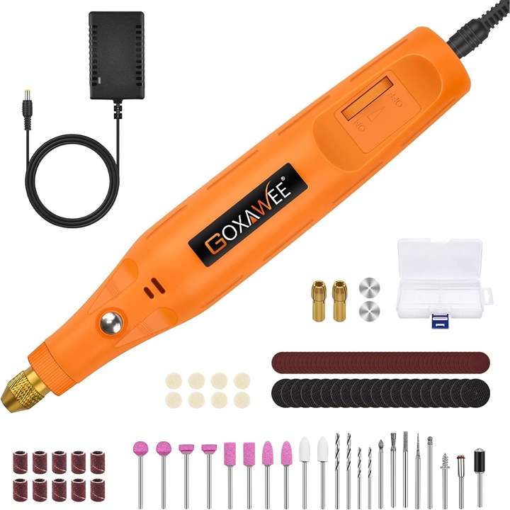 Mini unealta rotativa/105 accesorii, Goxawee, G5279, 40W, 24V, 18000 rpm, Portocaliu