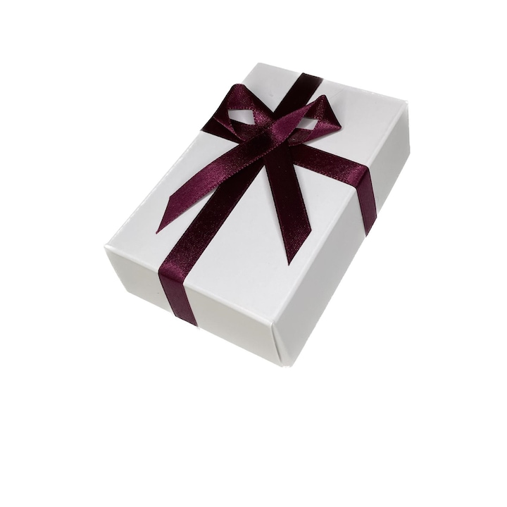 Cutie pentru cadou, carton alb cu fundita visinie, 6X9.5X2.9 cm