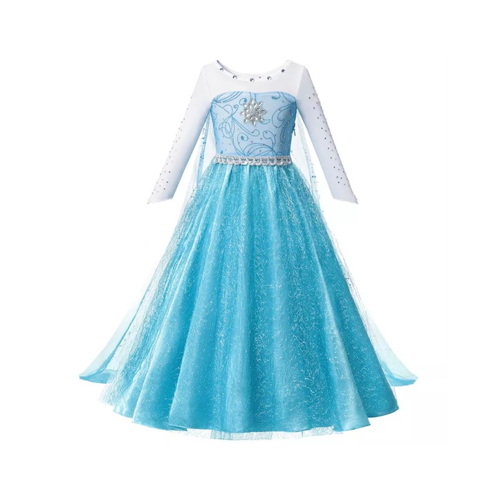 OEM Elsa hercegnő ruha, strasszokkal és kiegészítőkkel, kék/türkiz, 5-6 év, 120 cm