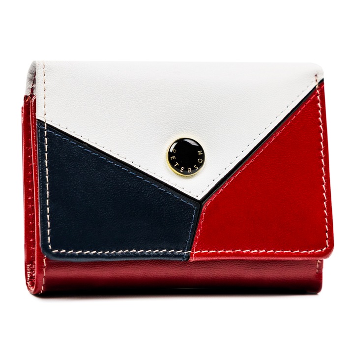 Портфейл за дами Peterson, естествена кожа, червен, тъмносин, 9 х 11,5 х 3 см