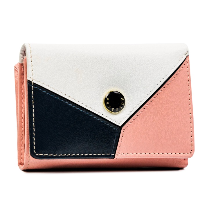 Дамски портфейл, естествена кожаPTNRD-17-GCL, Бял/Розово/Тъмносин, 9 x 11.5 x 3 cm