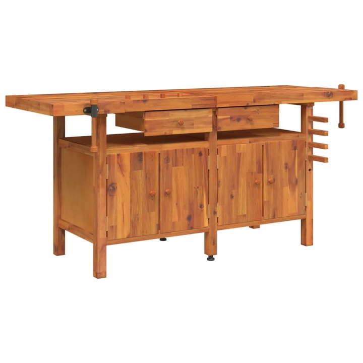 Работна маса с чекмеджета и менгемета vidaXL, 192x62x83 см, акация масив, 35.6 Kg