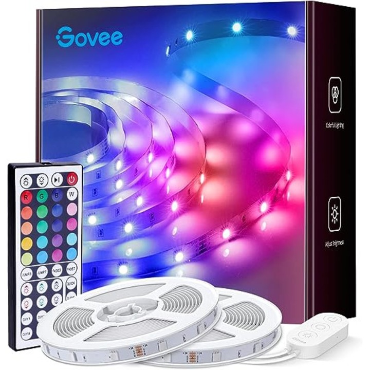 Banda LED inteligenta Govee RGB H6191, control prin telecomanda, sincronizare muzica, lumina colorata, 2 benzi de 20m