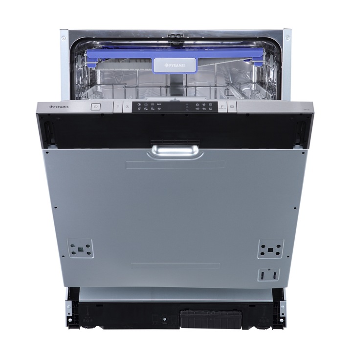 Masina de spalat vase incorporabila Pyramis Premium 60FI HE, 15 seturi, 8 programe, touch control, panou comanda inox, clasa D, indicator podea, deschidere automata a usii, cuva iluminata, 60cm
