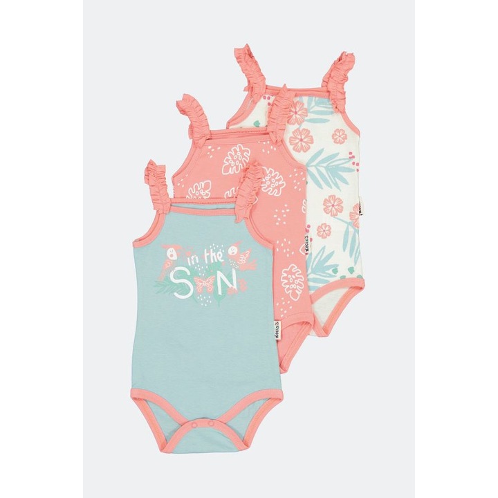 Set 3 body pentru fete Tropical din bumbac, multicolor, 0-3 luni, 6-9 luni