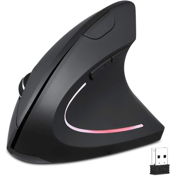 Вертикална безжична мишка Zola, ергономична, USB, 2.4 GHZ, черен