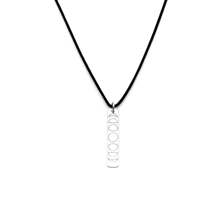 Fekete zsinór nyaklánc 925 Silver Moon Phases medállal, állítható