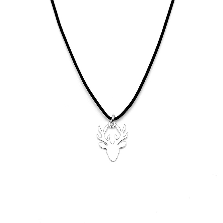 Fekete zsinór nyaklánc 925 Silver Deer medállal, állítható
