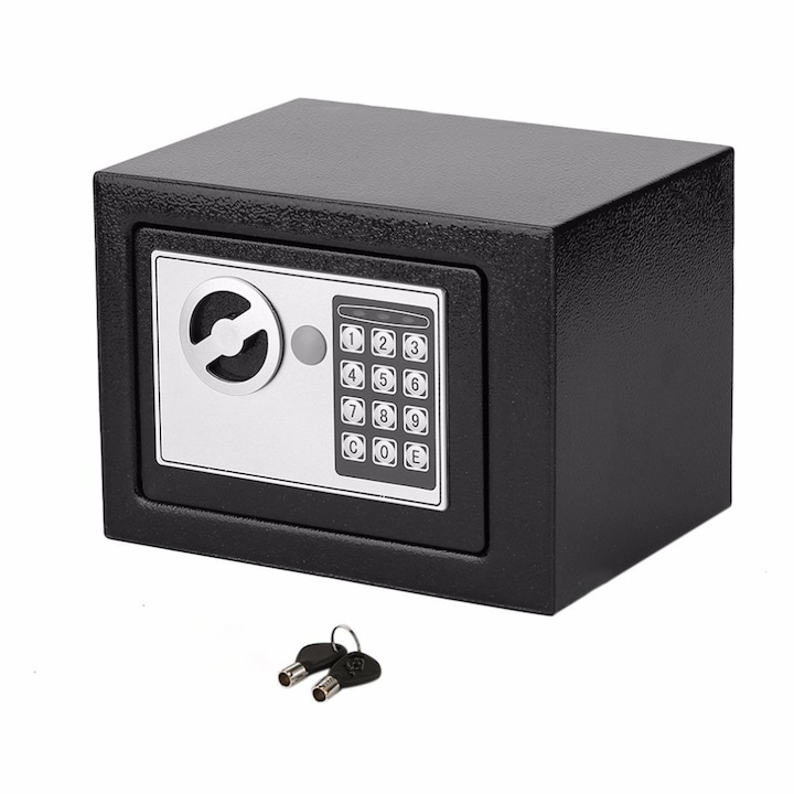 Сейф Zola, С цифрова брава и ключ, 23x17.5x17cm, Черен