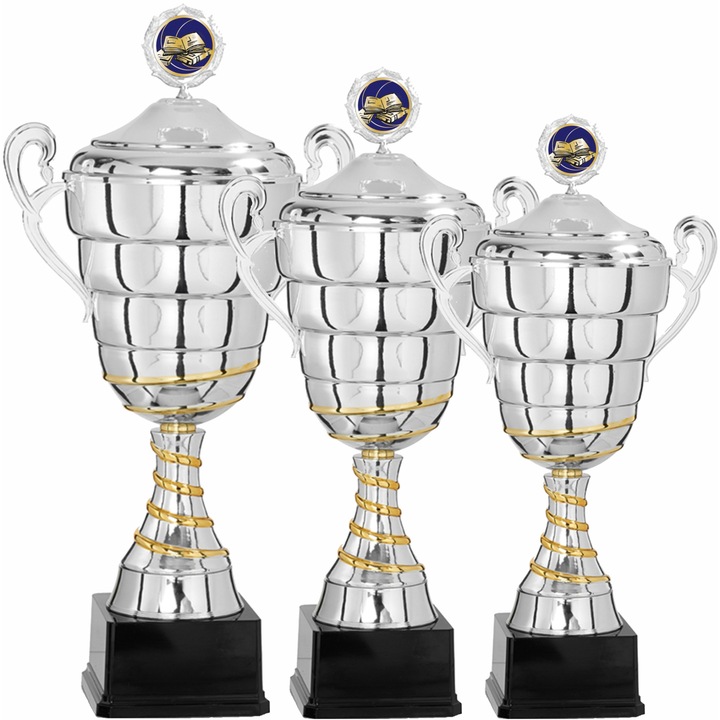 Set 3 Cupe Cunoastere cu Capac, Metal, Plastic, 59, 53, 50 cm