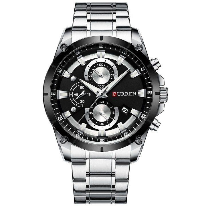 Мъжки часовник Curren Velary, Неръждаема стомана, Хронограф, Сребрист / Черен