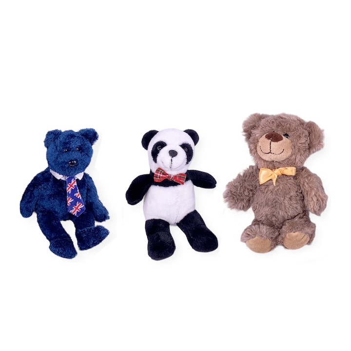 Set jucarii de plus, Chippo, Doi ursi si un panda, 20 cm, Multicolor
